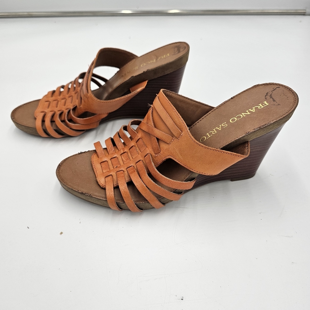 Franco Sarto Leather Strappy Open Toed Wedges sz 8.5 - Picture 2 of 5